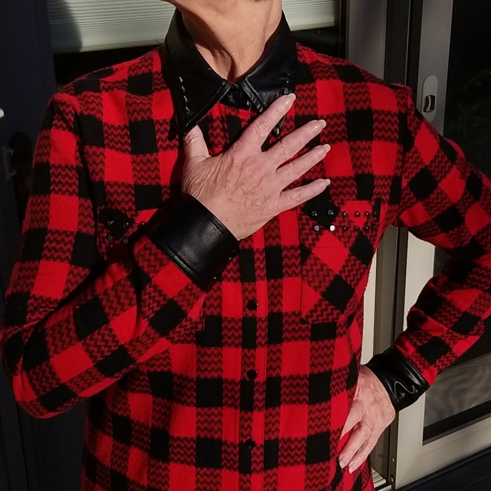 Studded buffalo plaid tunic top